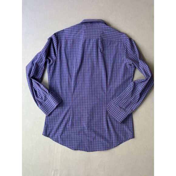 Mizzen+Main Mens Shirt Sz Large Blue Trim Fit Gingham Non Iron Leeward Dress - Picture 4 of 6